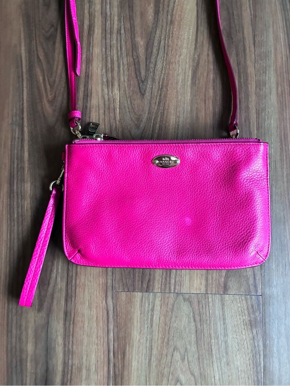 Coach Hot Pink Pebbled Leather Crossbody Wristlet